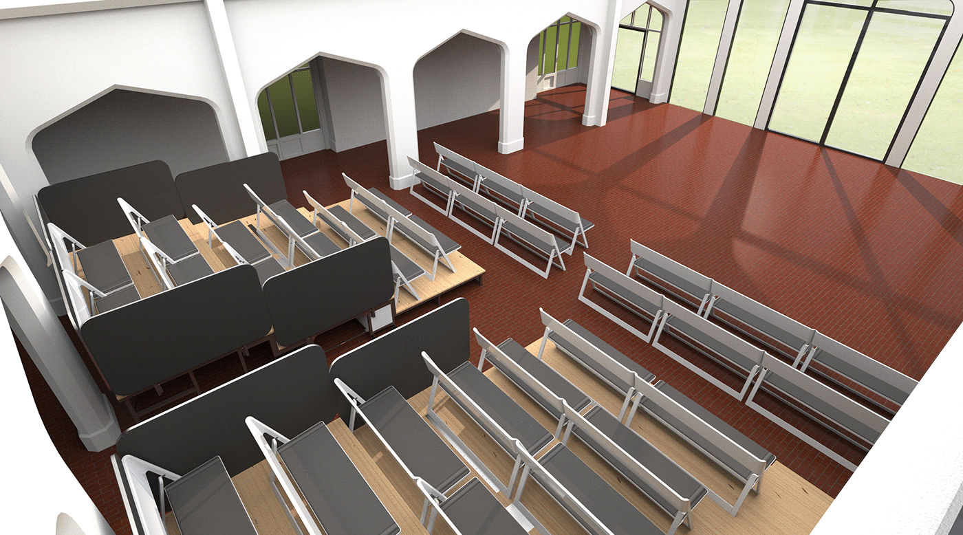 audience bench folde furniture Interior Performance Render Riser seating venue