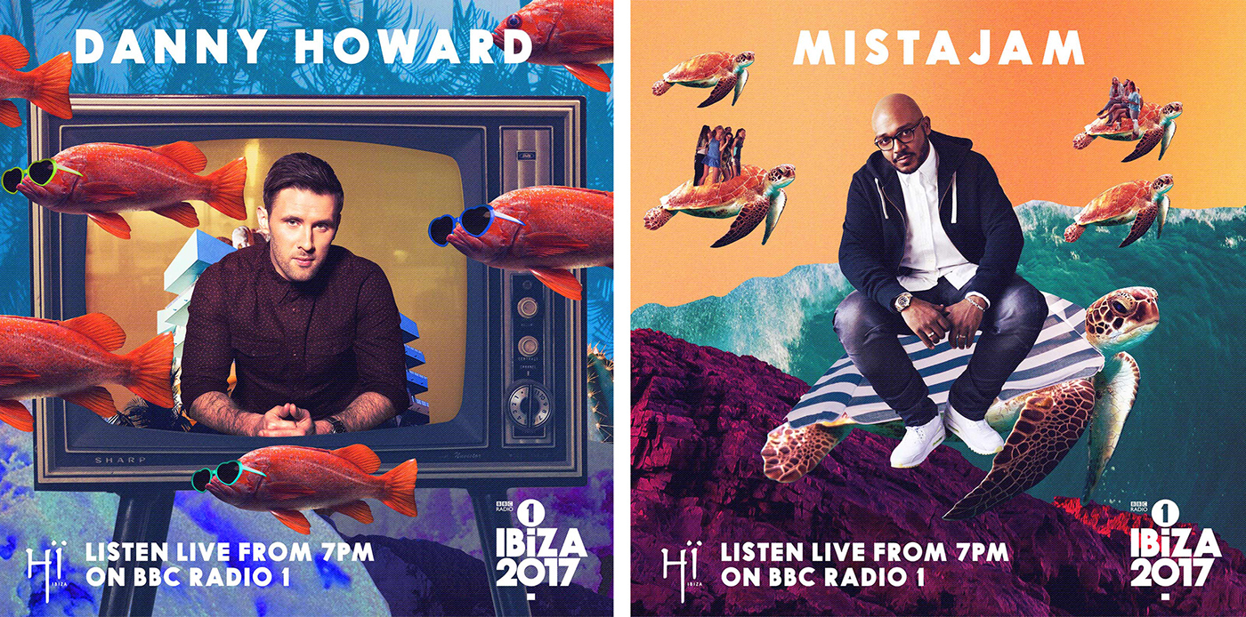BBC radio 1 ibiza music festival collage graphic design 
