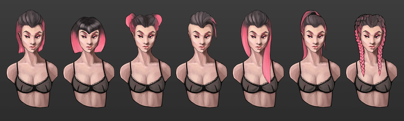 digital 2d Game Art concept art Character hair Hairs Fashion  girl asian
