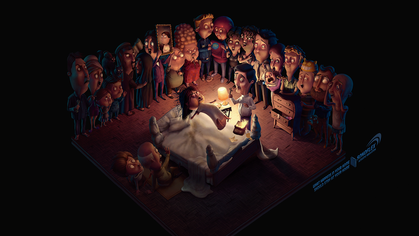 Sonoflex Cannes BBDO chile EXORCISM bachelor party ads characters room