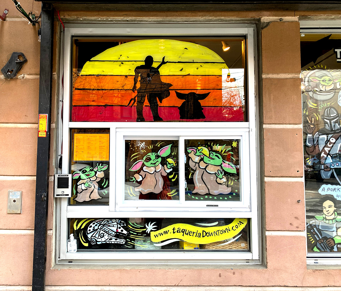 acrylic baby yoda Fun hbo mandalorian Princess Leia restaurants star wars Tacos window painting