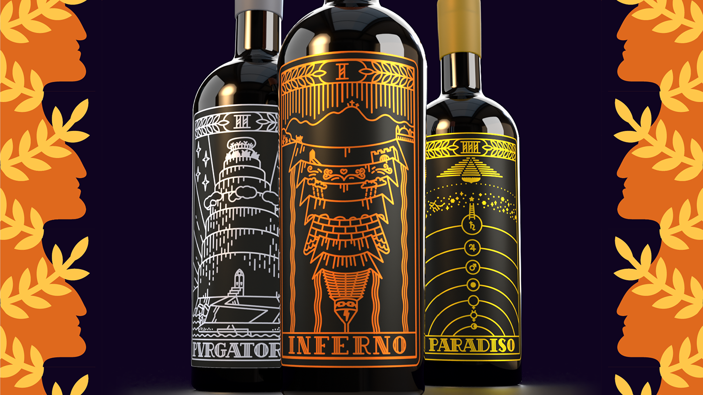 render of bottles wine illustrated with pattern art deco style