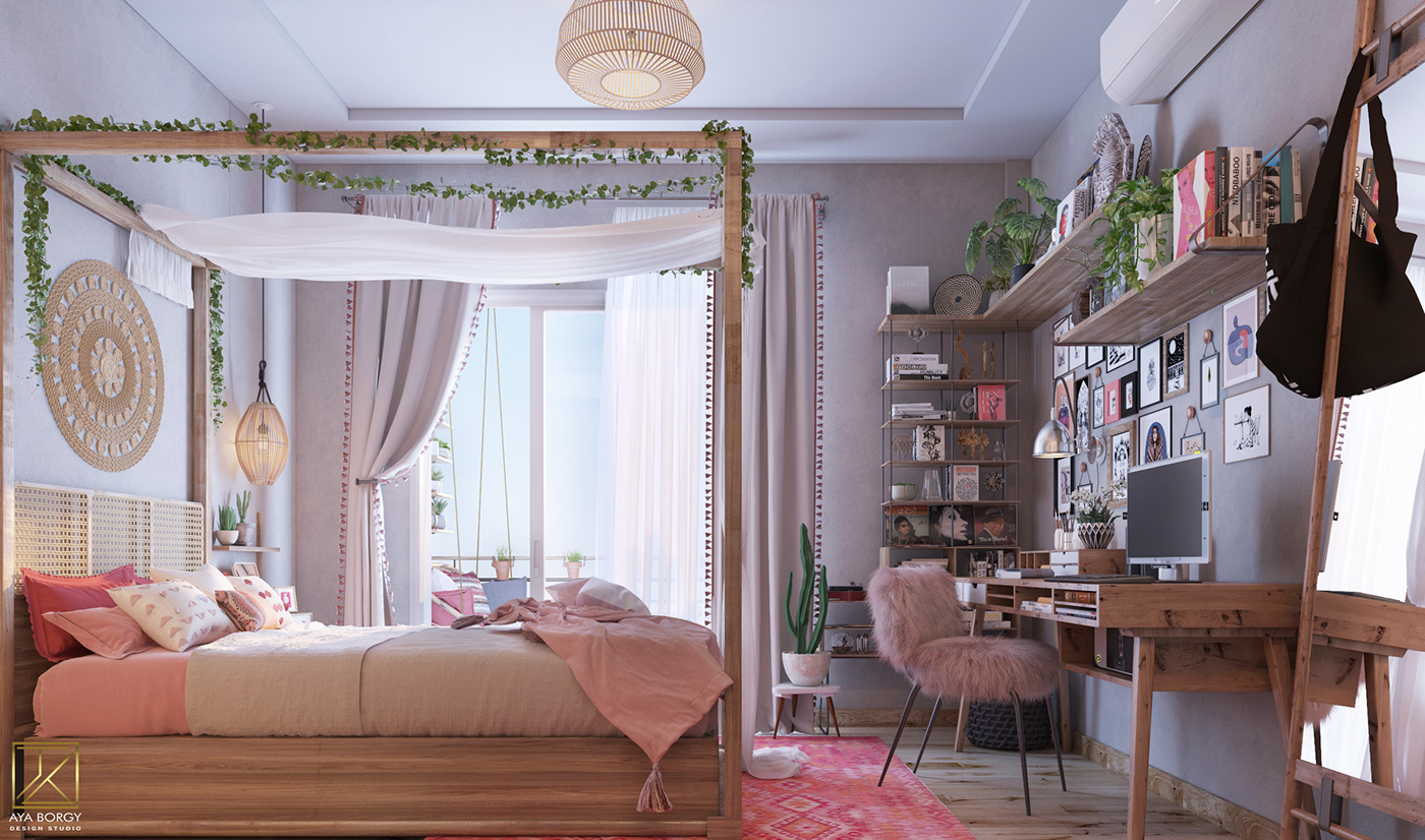 3dmax bedroom bohemian design girlroom Interior interior_design photoshop room visualize