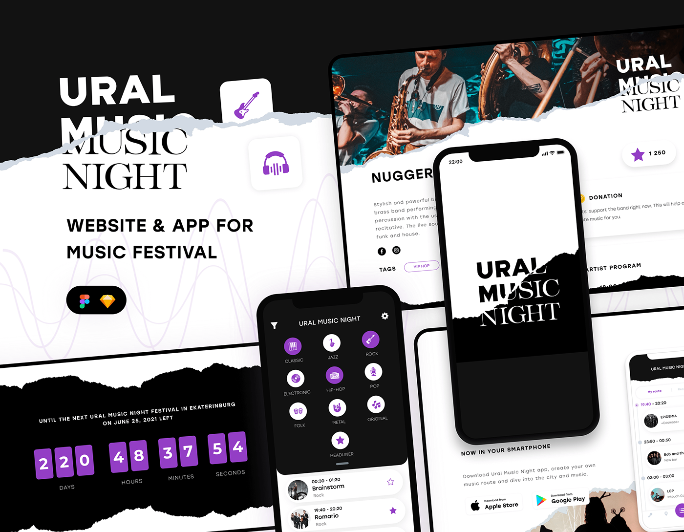 app festival Mobile app music promo timeline UI ux Web Website