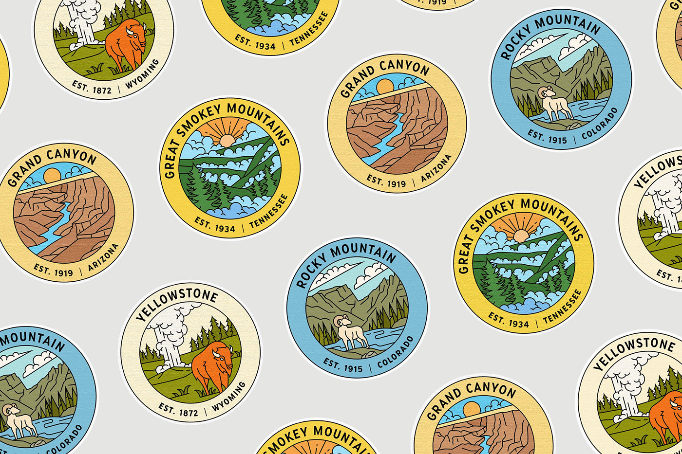 Badges ILLUSTRATION  apparel design merchandise patch Embroidery print Clothing National Park