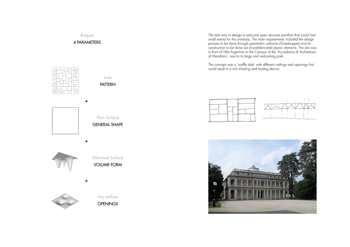 architecture pavilion portfolio Grasshopper Rhino lasercutter Prefabrication pattern mendrisio Space 