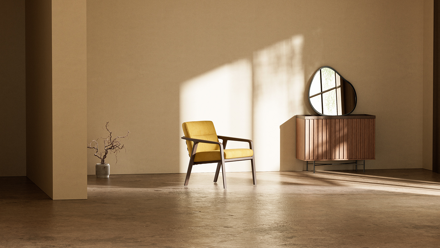 chair design furniture Interior Lookdev minimalist modern product design  Product Shoot wood