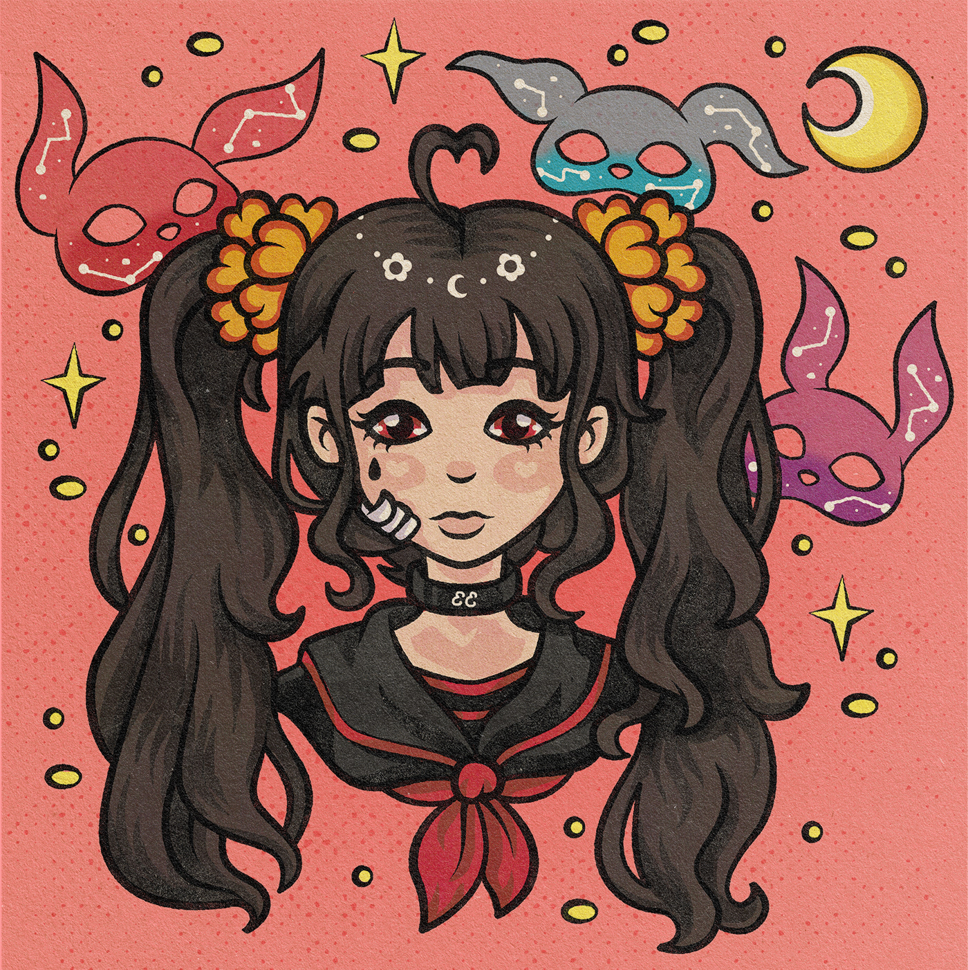 gif Love witch Nami Rokurokubi vampire yokai zyra cute girl portrait