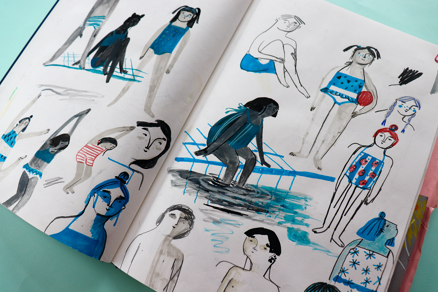 children illustration childrens book crayon picturebook process sketchbook summer swimming pool