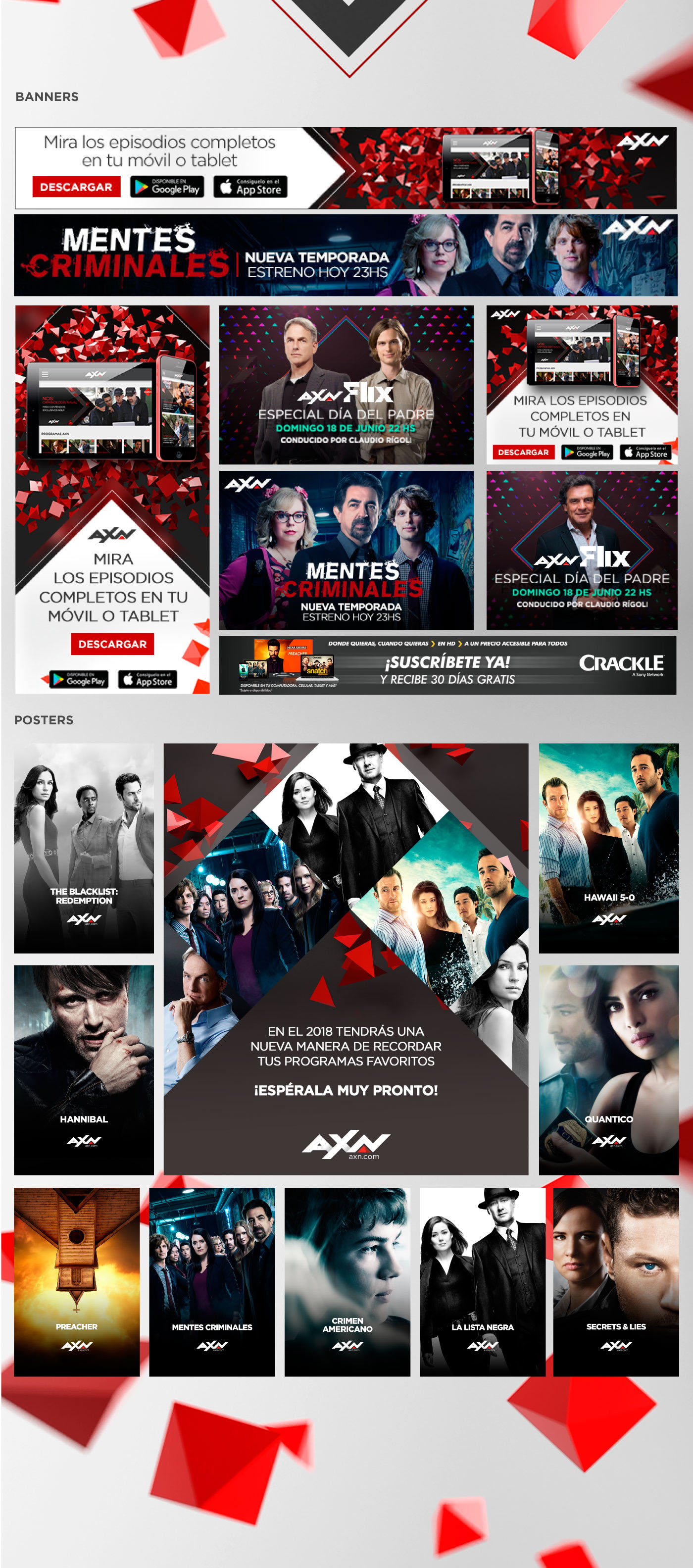AXN series Web banners apps Web Design  HAWAII Blacklist Brasil Latin America