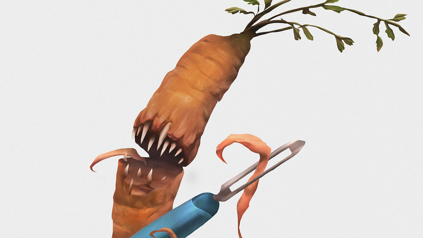 organic hongkong badapple Skinner carrot evil horror Food  vegetables creature teeth Fingerfood snack cannibalism