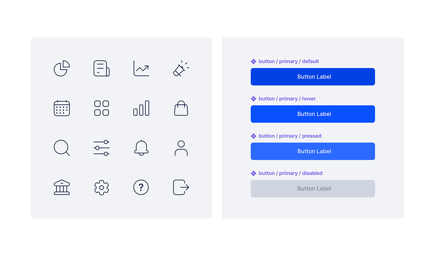 Maji design system, iconography and button styles