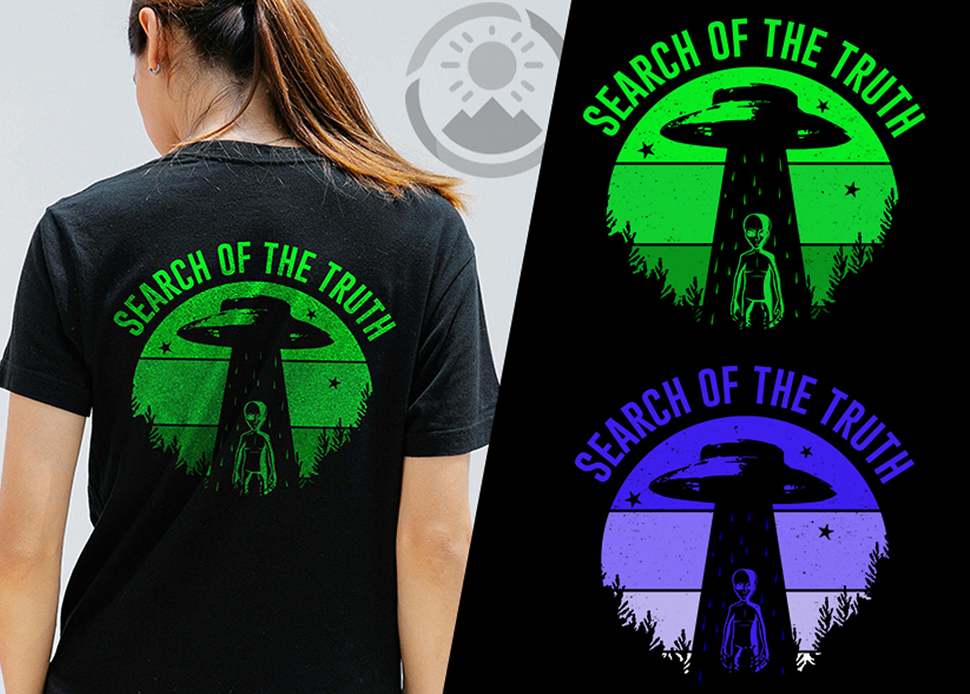 retro color UFO alien T-shirt design

