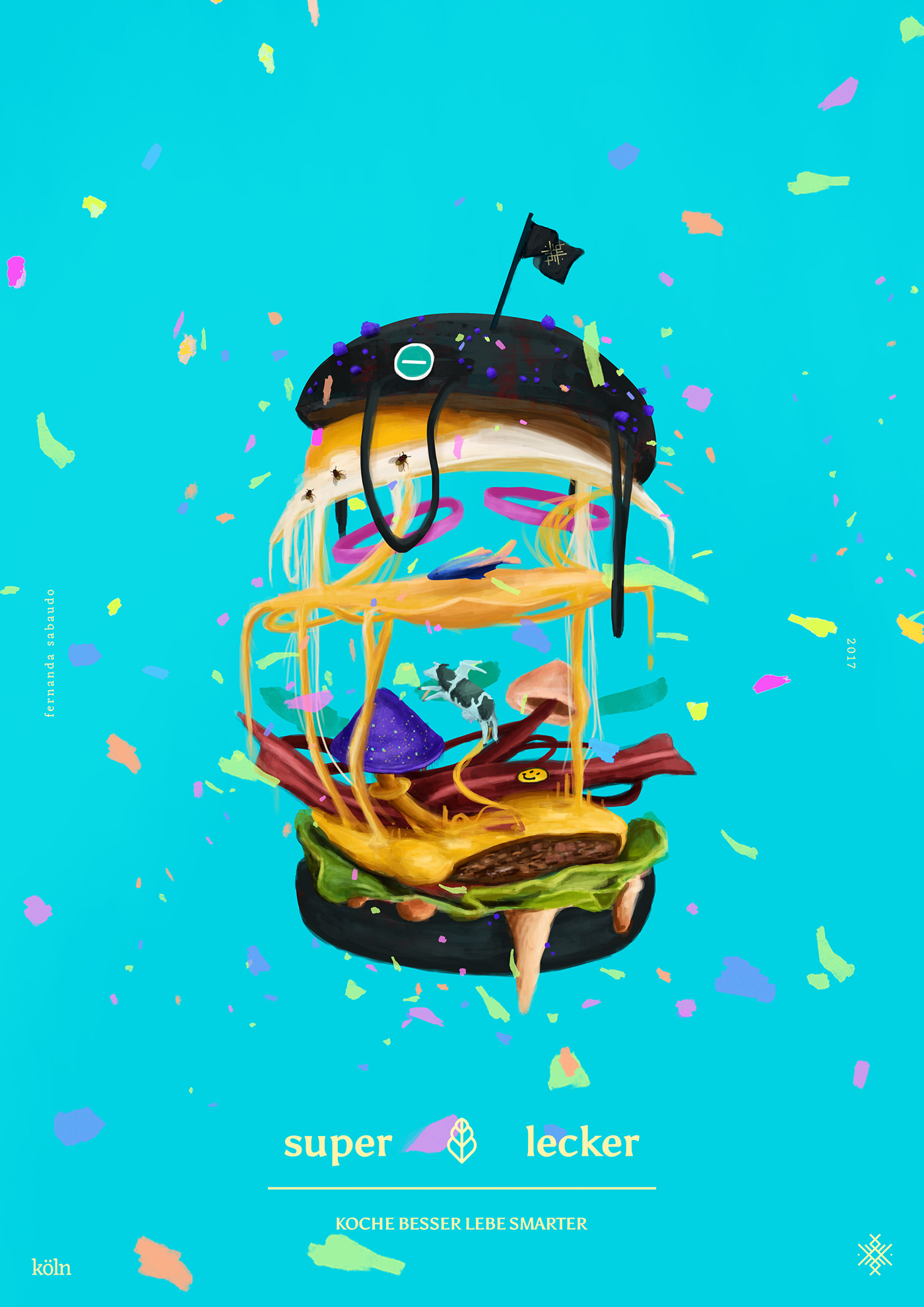 digital painting Food  burger surrealism colorful painting   animals