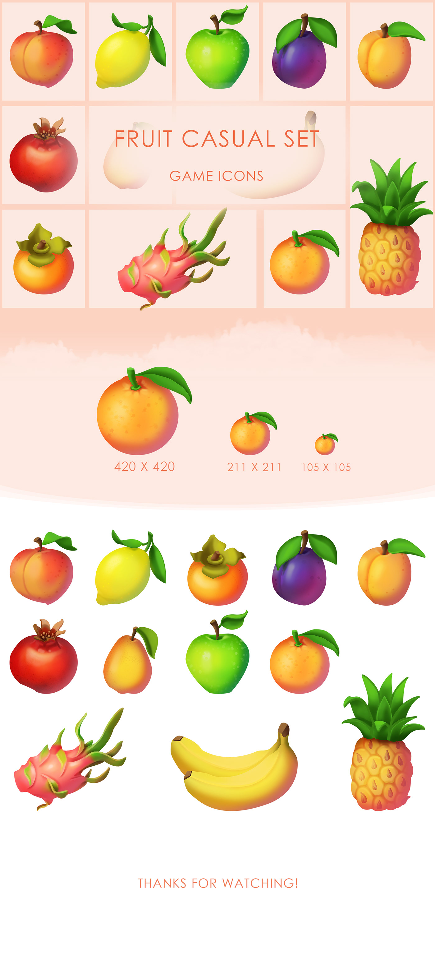 2D casual farm Fruit game gameart gamedev Icon match3 set