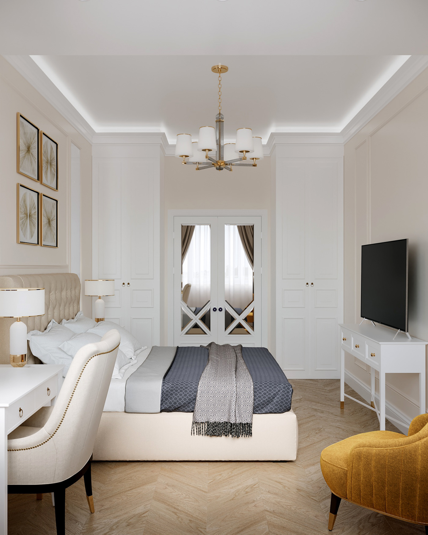 3d-visualization 3dsmax bed bedroom beige CG design Interior light interior Render