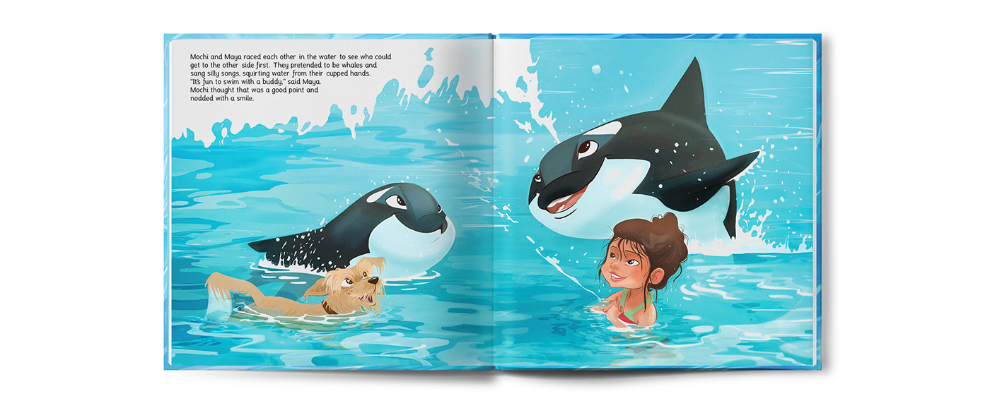 dog friends swimming water children book children's book Picture book Story Book swimming pool Character design 