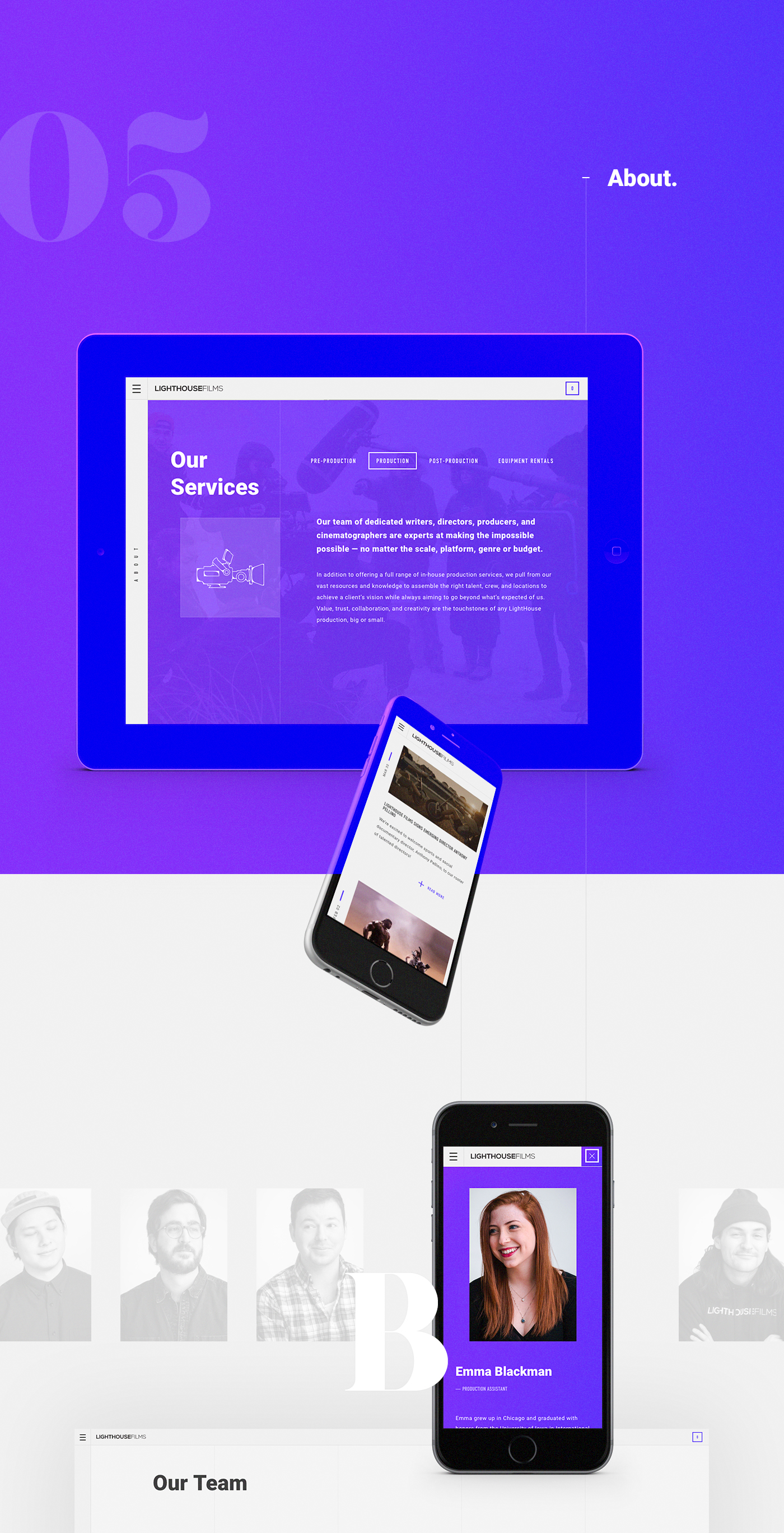 Responsive tablet mobile purple grey desk Web interactive rental shop