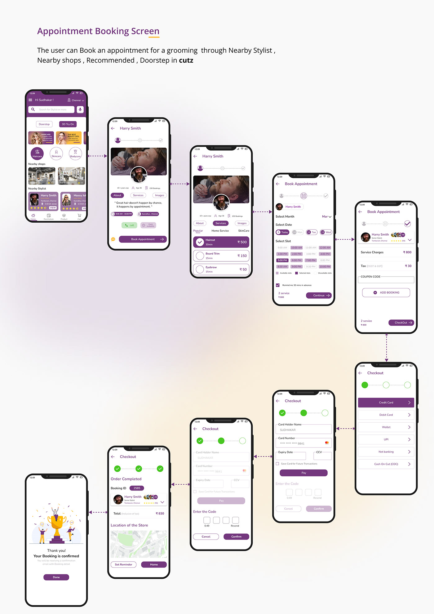android app design applocation Barbershop UX/UI Creativity cutz portfolio uxui case study
