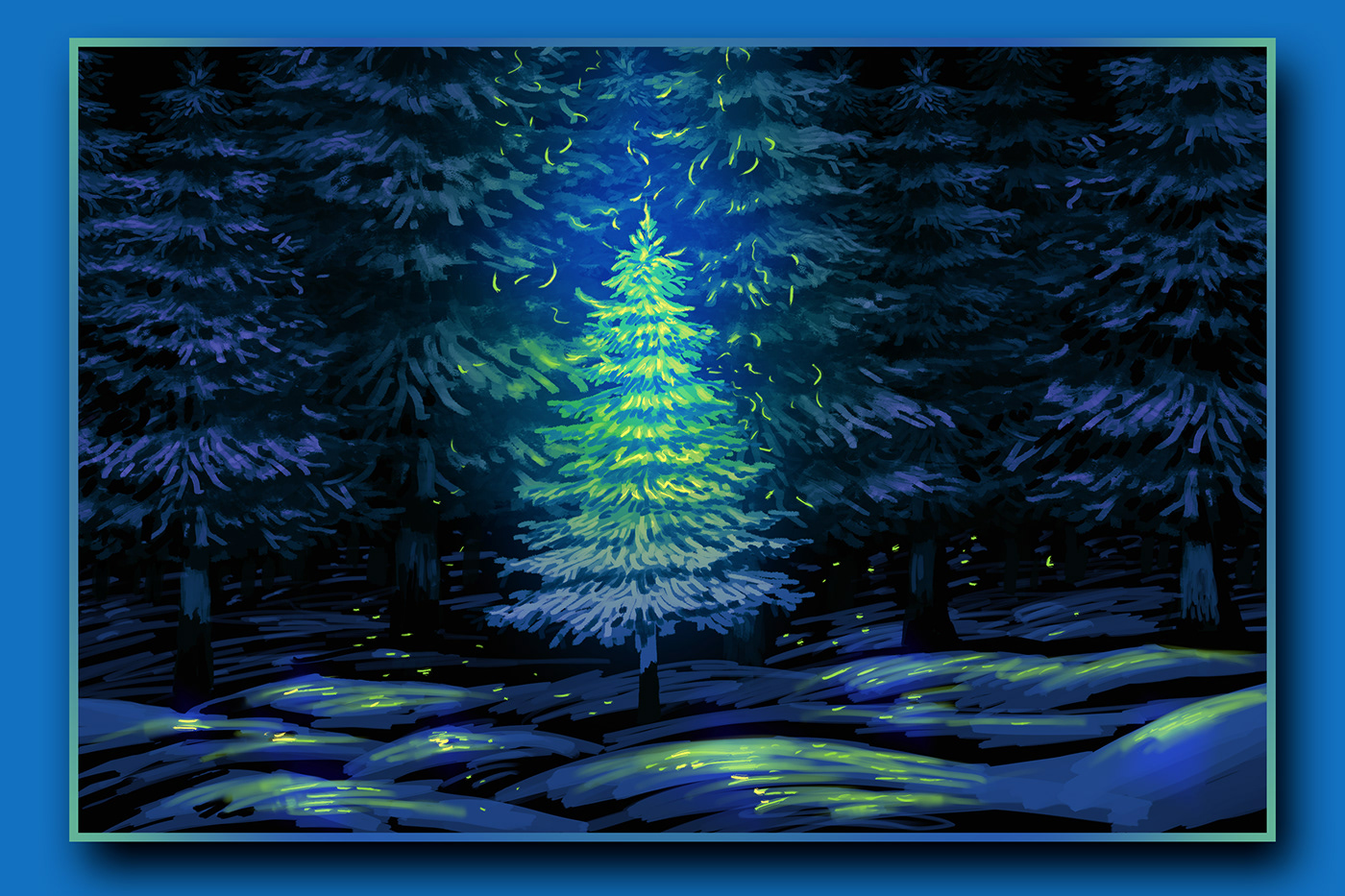christmas Tree cold winter artwork dark forest Holiday light Nature Ney Year