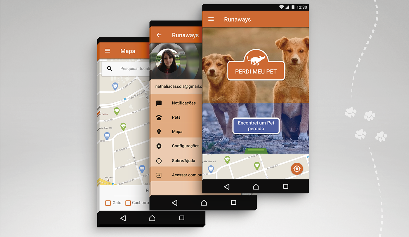 app pets amigavel intuitivo runaways FUGITIVOS   android ui design user interface user experience Interface ux UI mobile interface design
