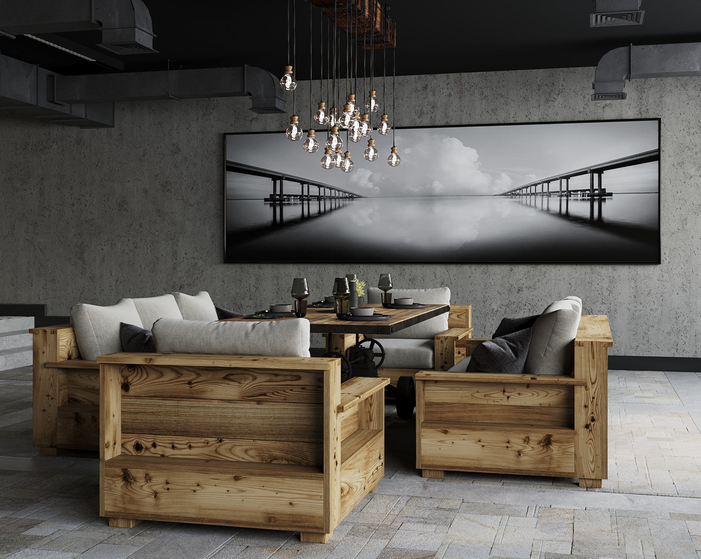 3d Visualisation 3ds max Cafe design corona render  interior design  LOFT DESIGN visualization