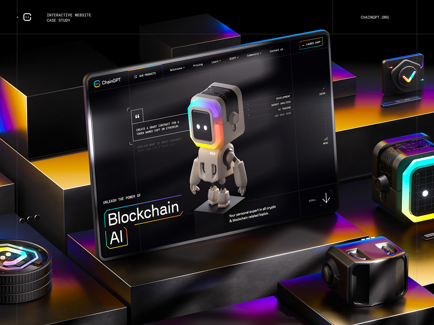 Website interactive Technology blockchain crypto robot UI/UX ai 3D brand identity