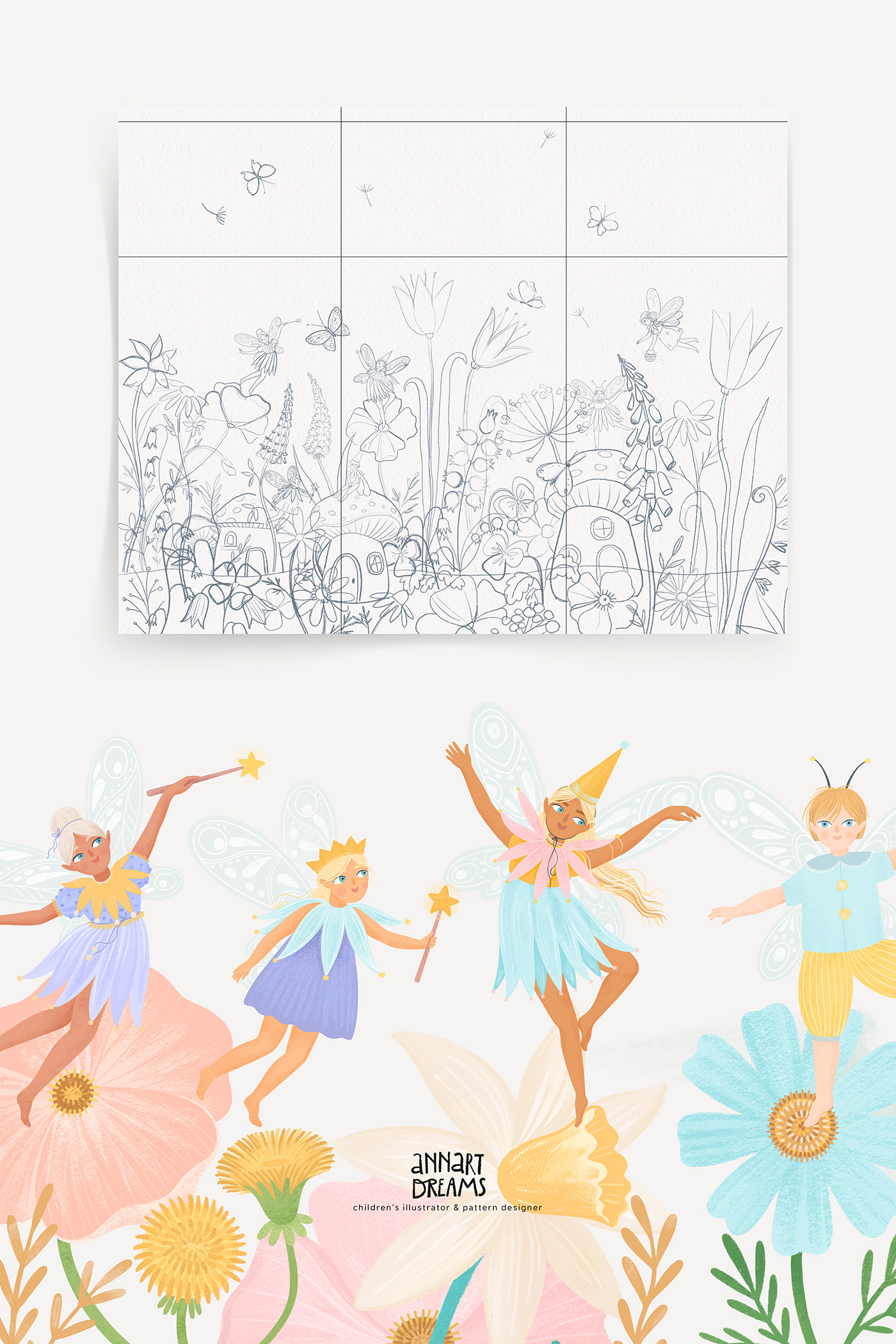 fairytale fairy Magic   Flowers Mural ILLUSTRATION  Character design  Digital Art  children illustration
