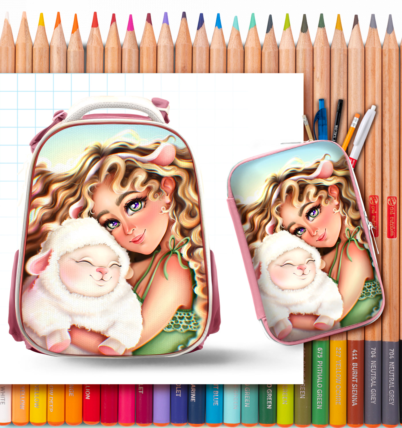 design concept design School Project cute illustration Character design  Character girls cute character pencil cases school backpacks