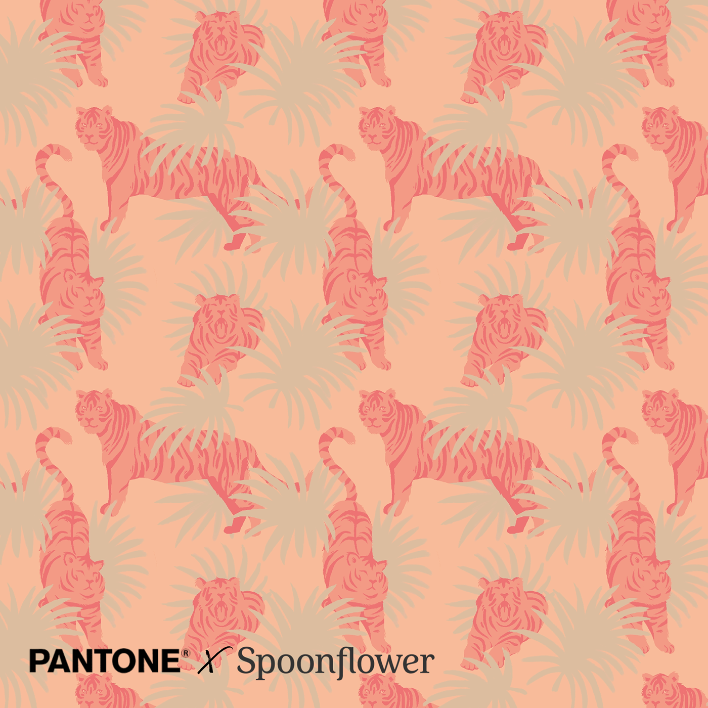 surface design pattern print textile fabric Peach Fuzz Pantone2024 Graphic Designer tiger Tropical