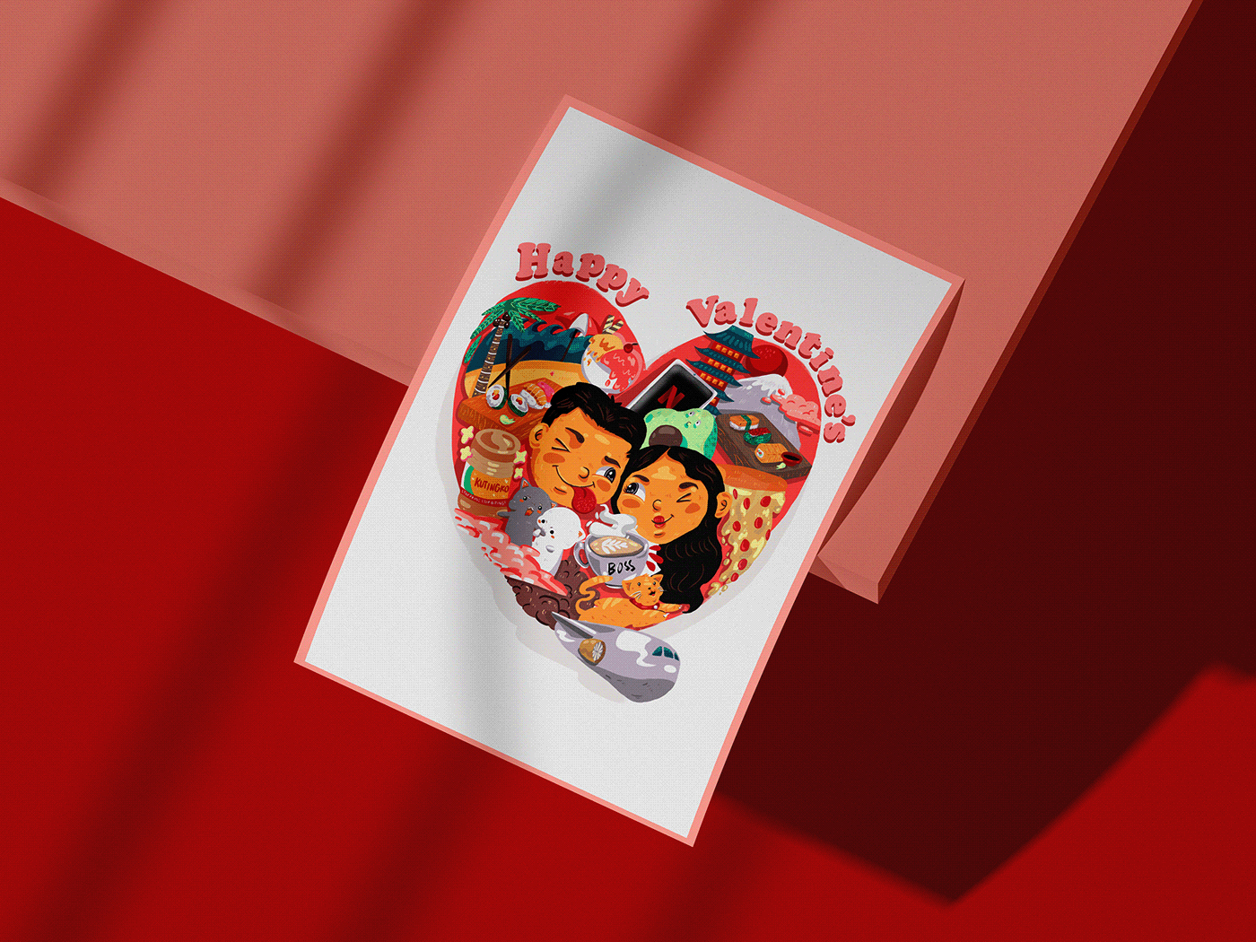 doodle Heart's Day ILLUSTRATION  Love post card Valntine's Day