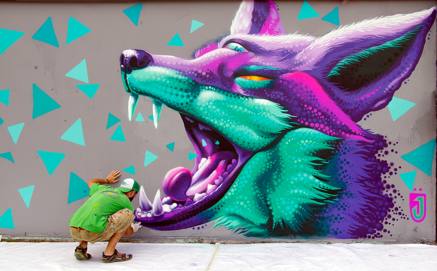 FOX Magic   spray paint psychedelic wall graff Mural animal