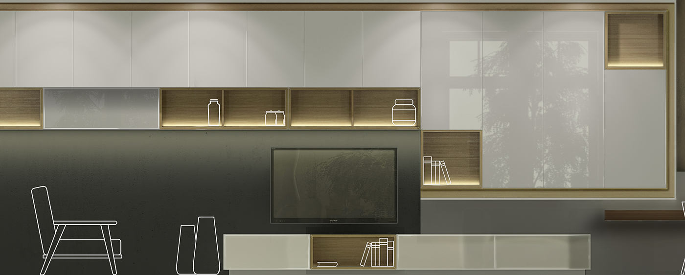 Interior furniture wardrobe kitchen bedroom rendering visualization