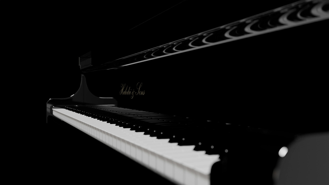 3D blender CGI cycles grand piano photorealism Piano rendering visualization