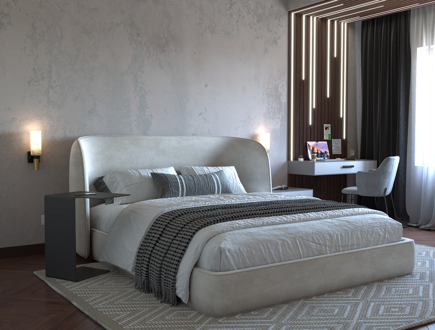 3ds max bedroom corona design de interiores interior design  modern Quarto venetian plaster visualization спальня