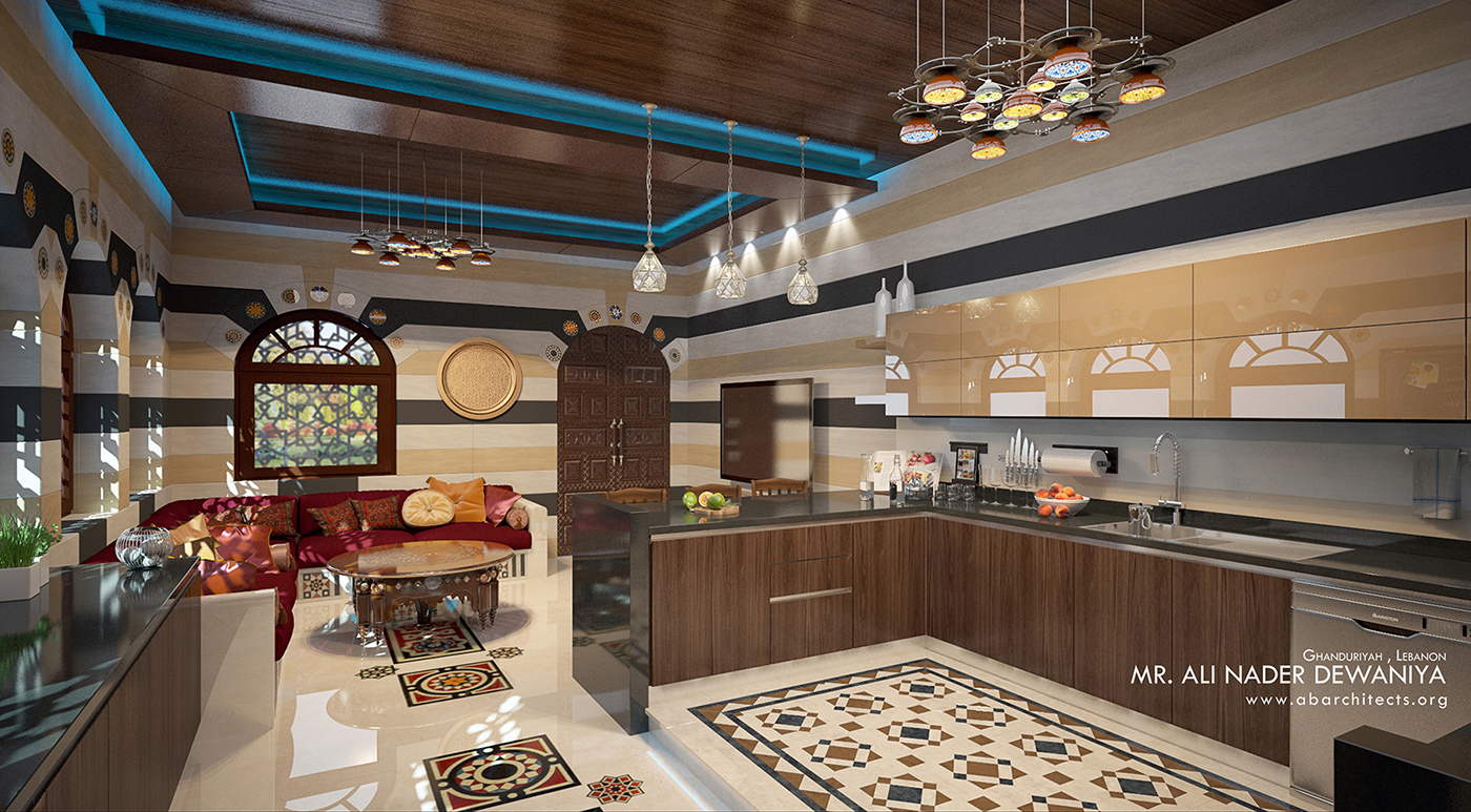 Diwaniyah kitchen Damascus Interior concept Render interior design 