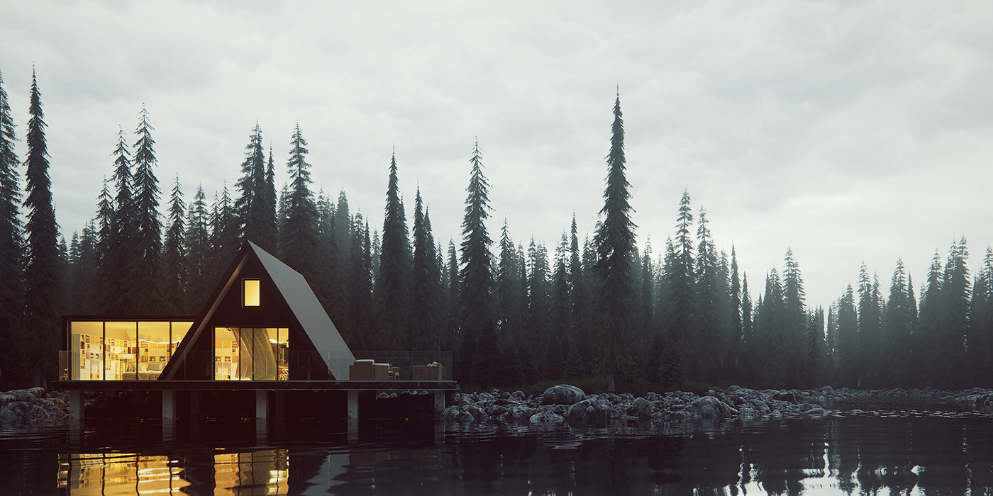 norway Lake house exterior design 3d Visualizations 3ds max corona render  BlackBell