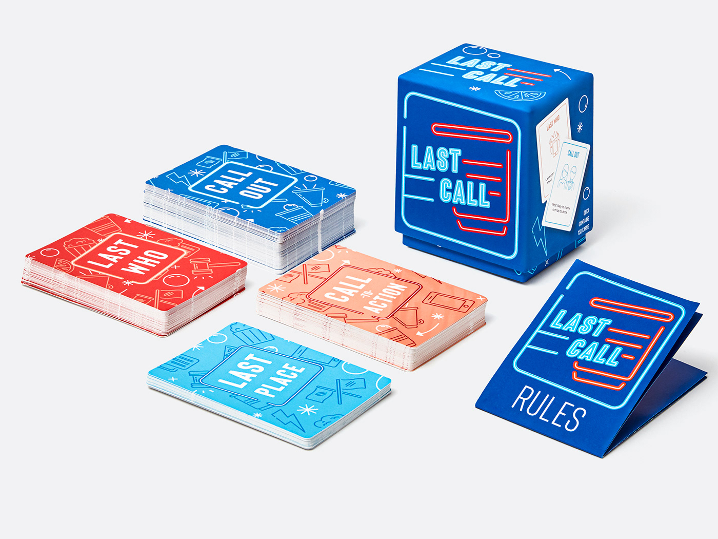 card game drinking game game Packaging party game red white and blue board game icons ILLUSTRATION  neon