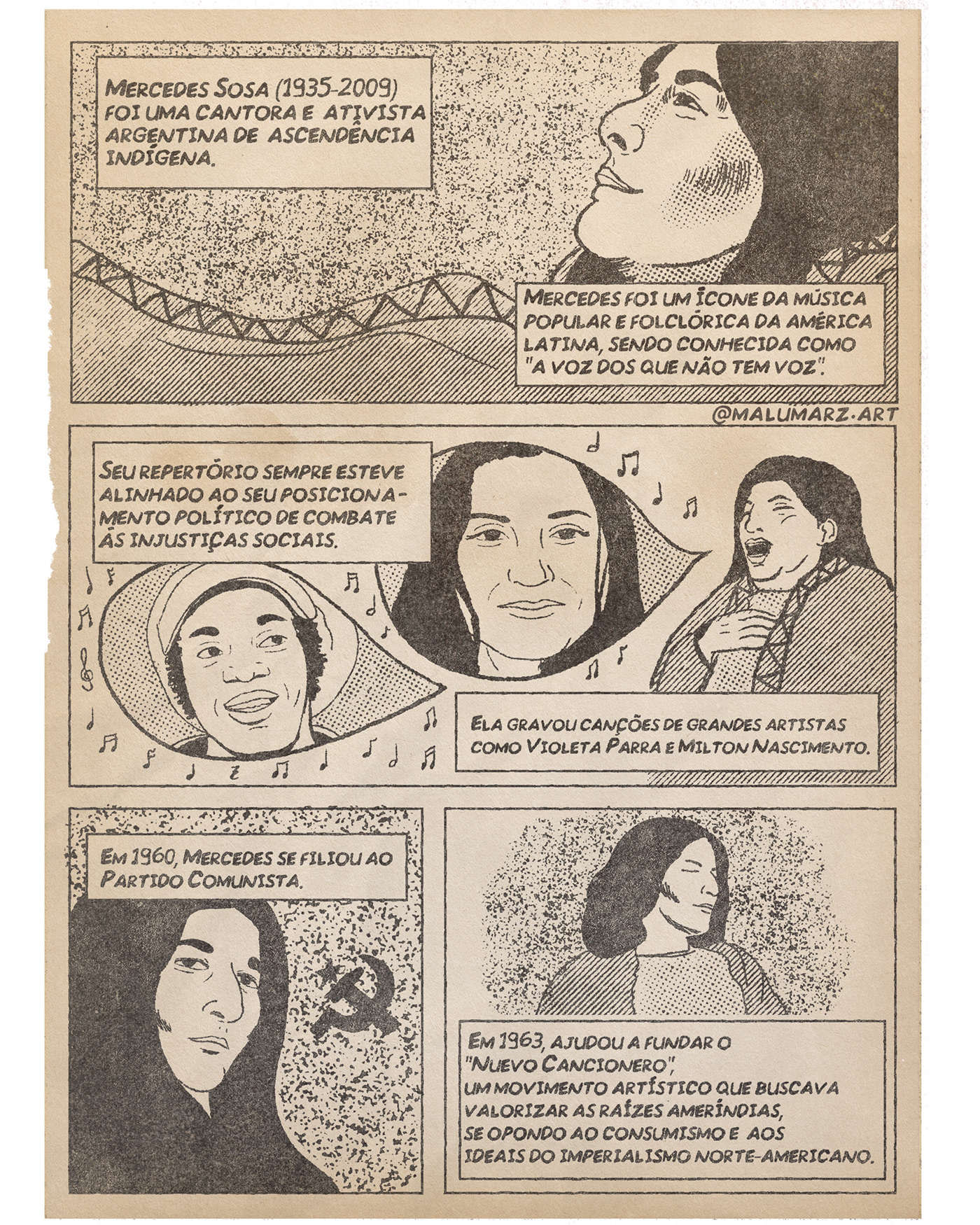 comics cover digital illustration ilustres mulheres mercedes sosa Retro vintage woman