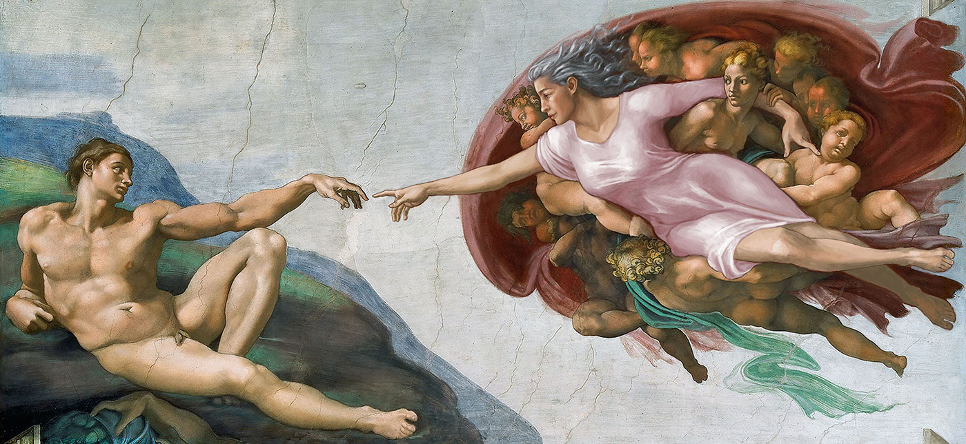 Michelangelo creation of man creation feminism female God
