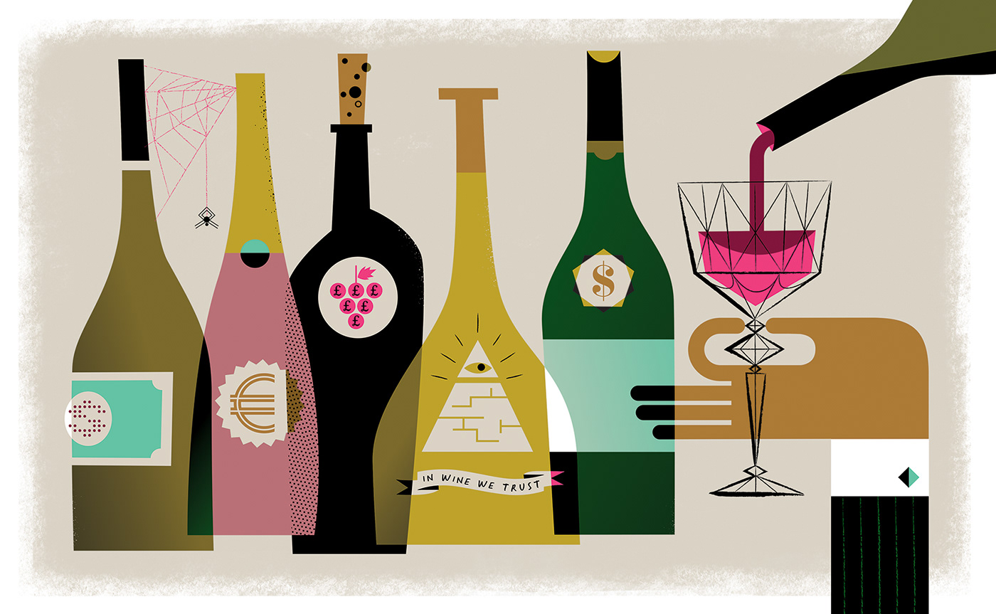 Champagne cocktails lifestyle illustration wine wine cellar wine glass wine label