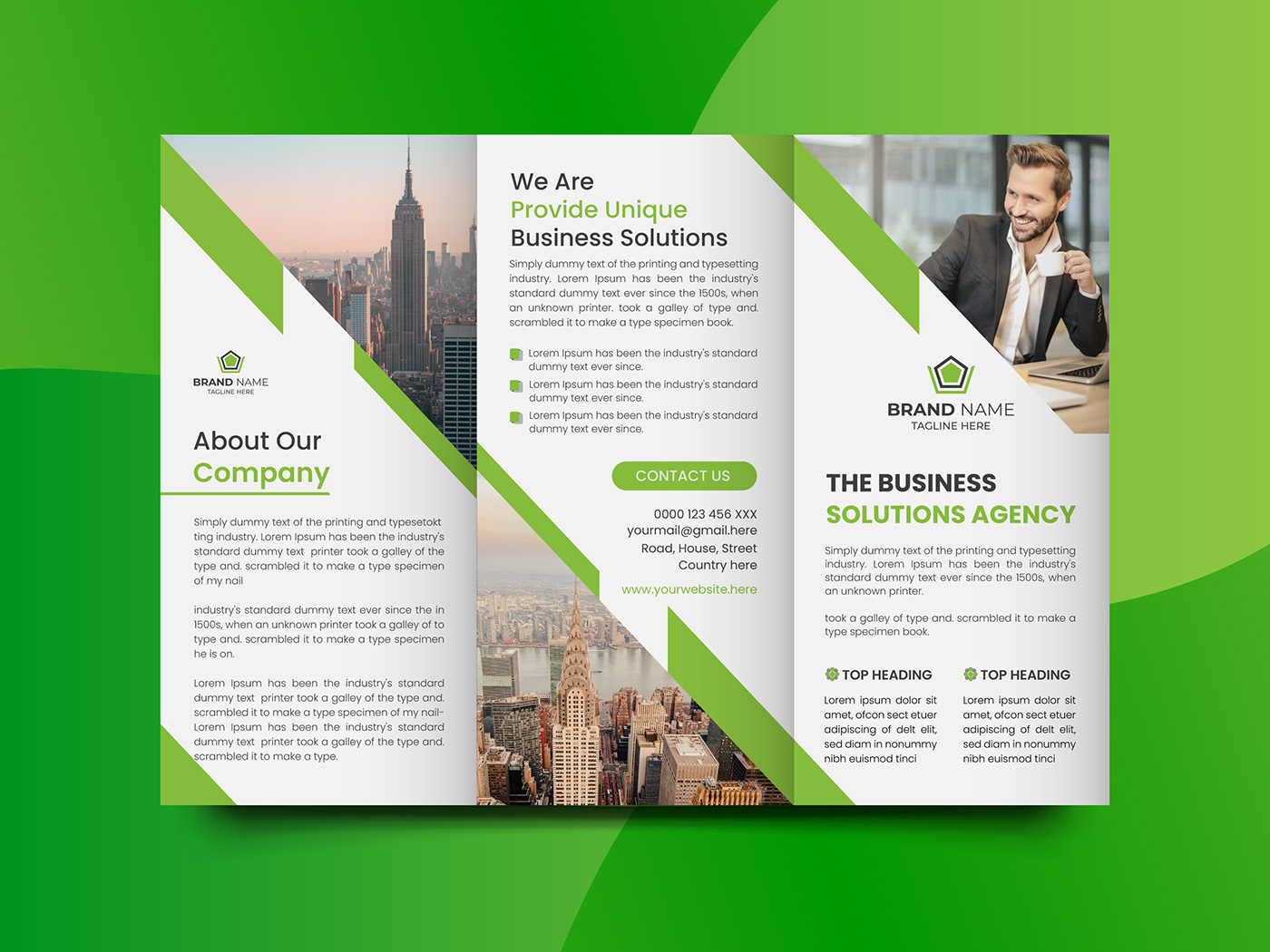 3 fold brochure Advertising  brochure brochure designer expert designer green brochure tri-fold brochure trifold brochure Trifold brochure Business Trifold Brochure Template