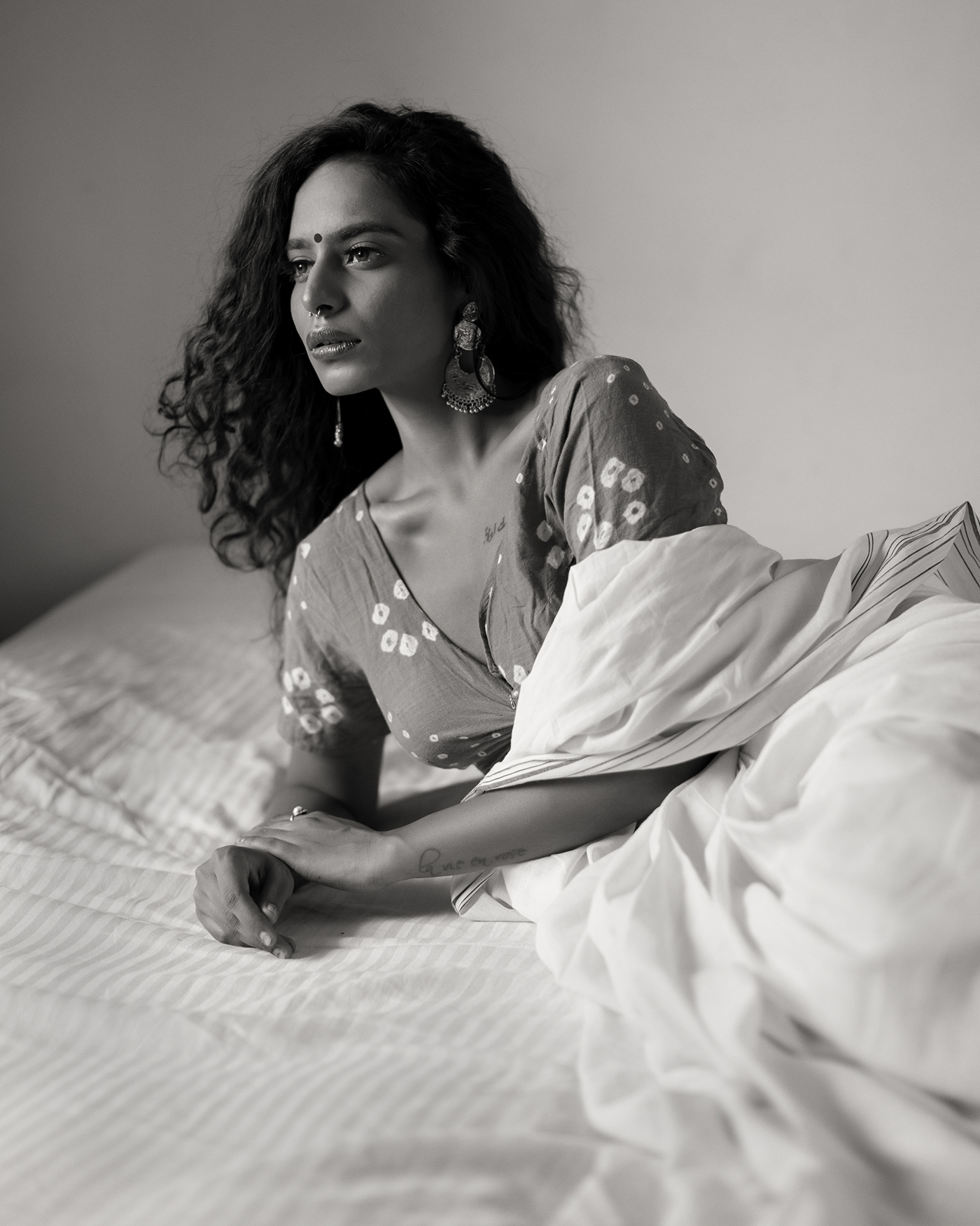 bedroom blackandwhite bnw indian indianoutfit model monochrome portrait saree sensual