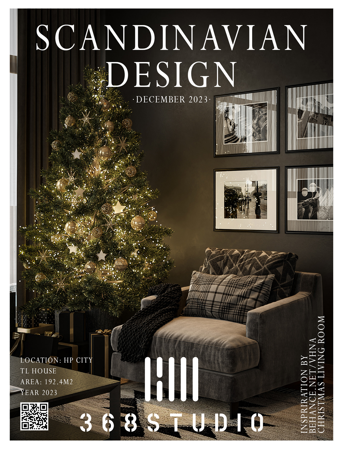 christmas Tree interior design  3ds max corona CGI Render visualization living room kitchen Scandinavian
