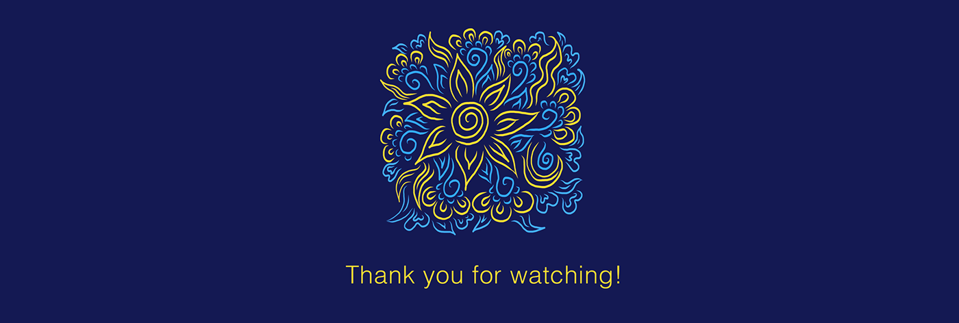 Beautiful Ukrainian floral sunflower yellow blue pattern with inscription Thank you for watching