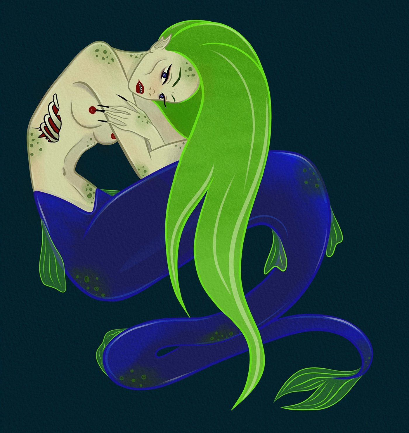 cartoon digital illustration Procreate fantasy mermaid fish horror monster