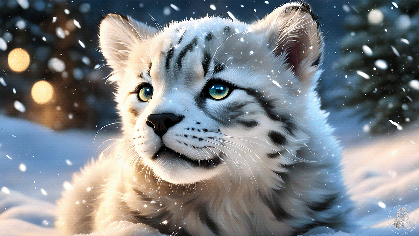 animals Nature cute kawaii 3840x2160 wallpaper ai Ai Art stable diffusion snow leopards