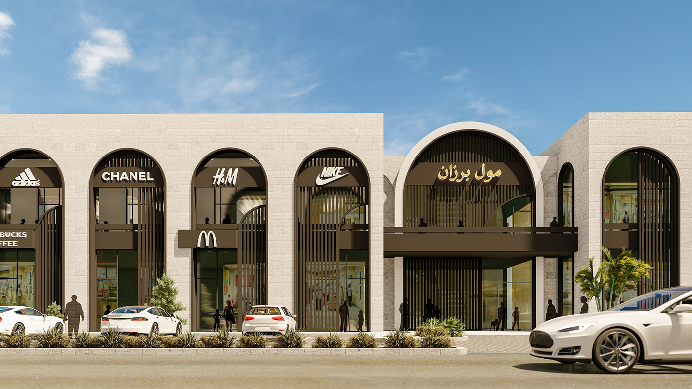 architecture archviz design exterior mall modern restaurants Retail Shops visualization