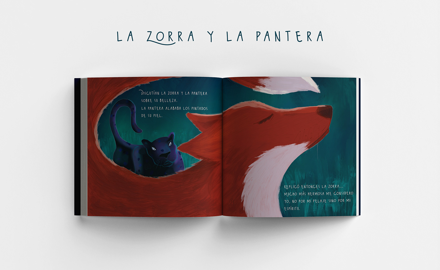 animal book children illustration Digital Art  editorial Editorial Illustration fable FOX ILLUSTRATION  panther cuento