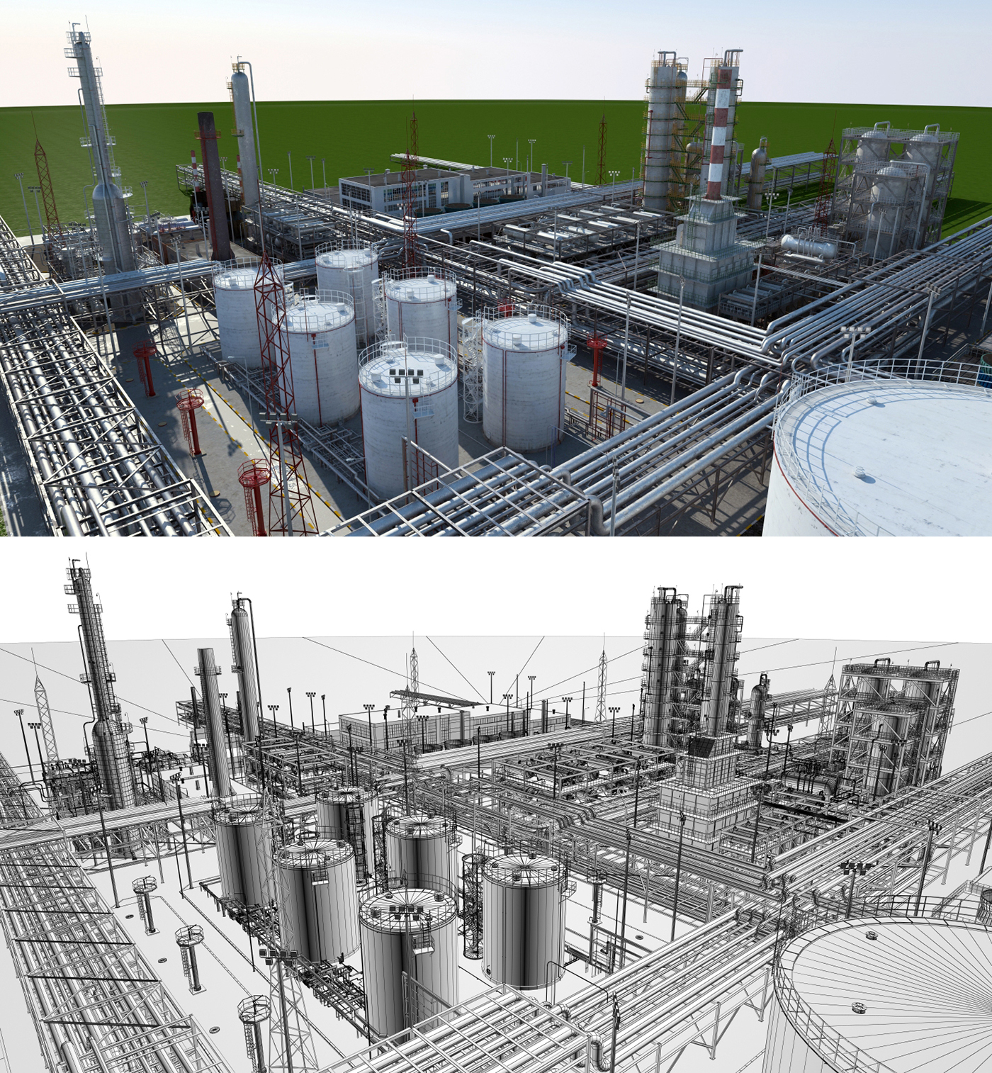 refinery 3D model oil factory tube 3ds max Render visualization modeling industrial